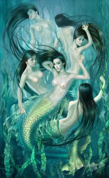 Yuehui Tang 中国のヌード人魚 Oil Paintings